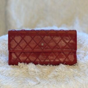 Chanel timeless red leather long wallet